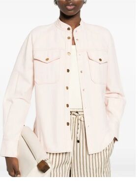 Forte forte mandarin—collar shirt in cavalry denim pink Italy luxury